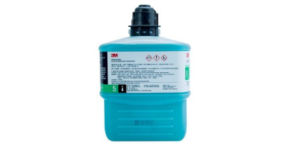 A 3M™ Chemical Management System contains four bottles of chemicals for commercial cleaning.

