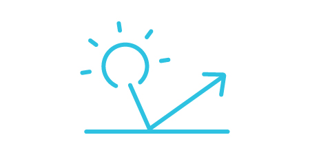 控制并将热量从关键组件转移出去的图标，显示太阳将热量反射出表面。
