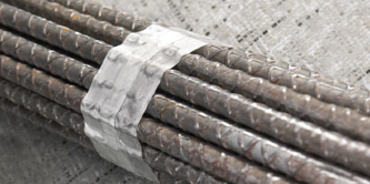 Image of filament tape holding together rebar
