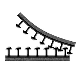 Dual Lock技术的插图，展示了快速和可重复的粘接和拆卸。