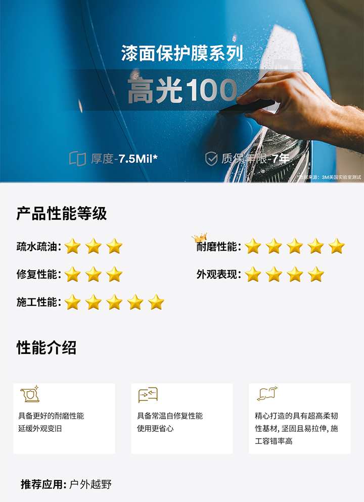 3M™漆面保护膜系列隐形车衣高光100产品介绍
