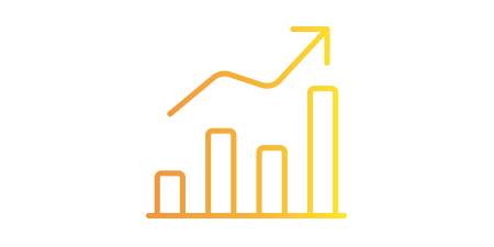 Icon showing a bar chart with a directional arrow above
