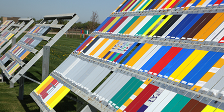 Outdoor 3M sheeting weather performance testing apparatus.
