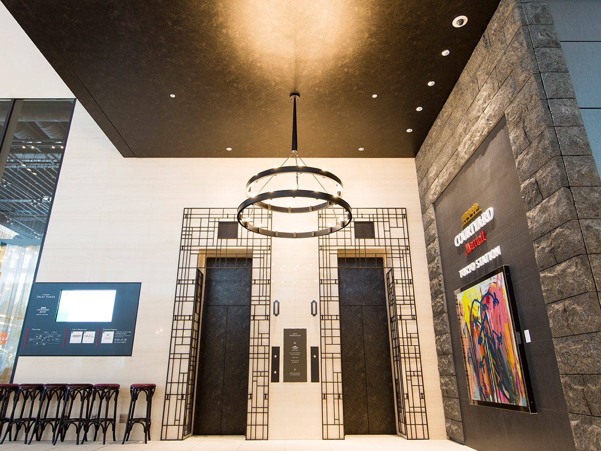 Elevator lobby ceiling architectural finish
