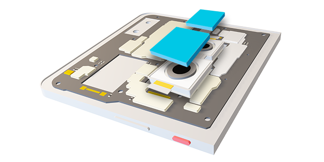 3M EMI吸收材料应用于噪声组件的3D示意图。
