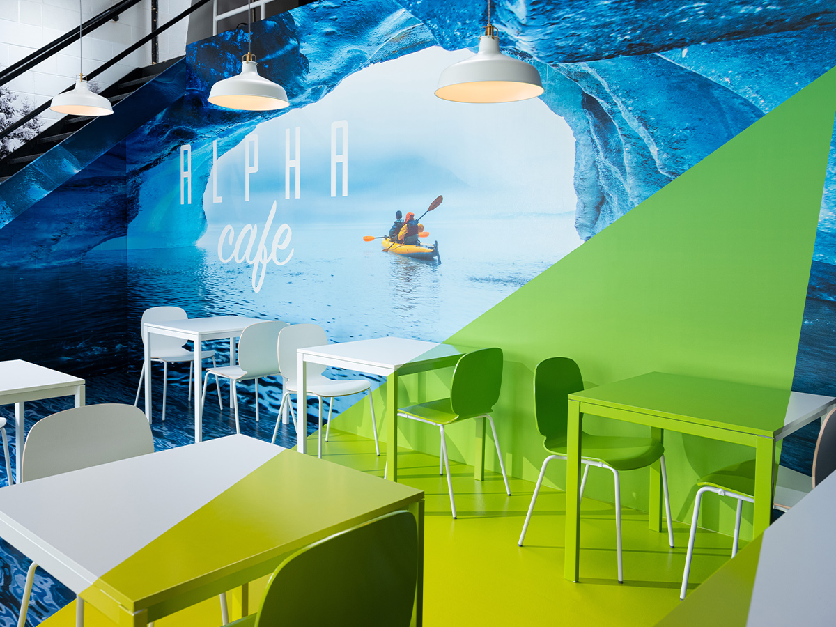 Cafe wall ice cave kayak graphic
