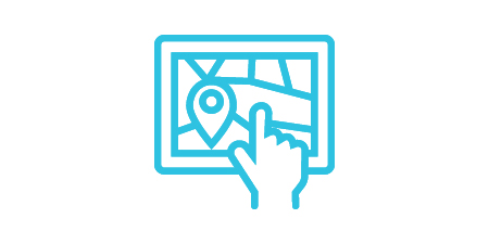 最大化亮度和效率以提高可读性图标，显示一个人触摸带有地图的屏幕。
