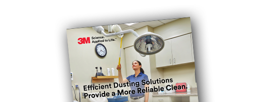 Report cover with words “Efficient Dusting Solutions Provide a More Reliable Clean” and image of worker dusting.
