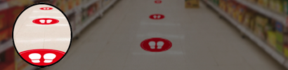 icon with floor graphics for social distancing
