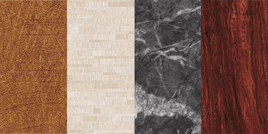 Four finishes, including wood finish and marble finish, for architectural finishes options.
