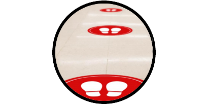 icon showing red floor graphics with feet icons to help with social distancing on floors
