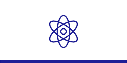 代表材料科学的深蓝色线条艺术原子图标。
