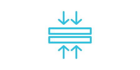 粘接复杂表面的图标，显示两个表面被推在一起。
