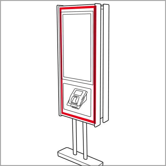 Line drawing of a free-standing sign with 3M™ Dual™ Lock Reclosable Fastener options highlighted
