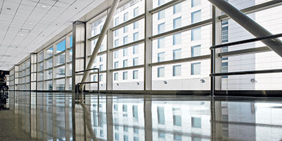 airport skyway floor cleaned by 3M floor care products to reduce streaks and haze
