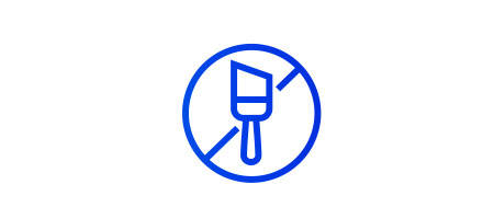 Icon of a paint brush in a barred circle representing no-primer application
