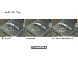 Video still showing stresses experienced by tapes in an anti-lifting test