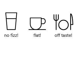 Icon image describing the benefits of no fizz, no flat tasting coffee or off-tasting drinks when replacing your water filters with the recommended cadence.