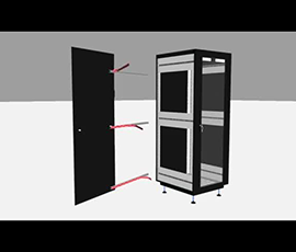 Still frame of an animation showing stiffeners being added to the wall panel of a server rack